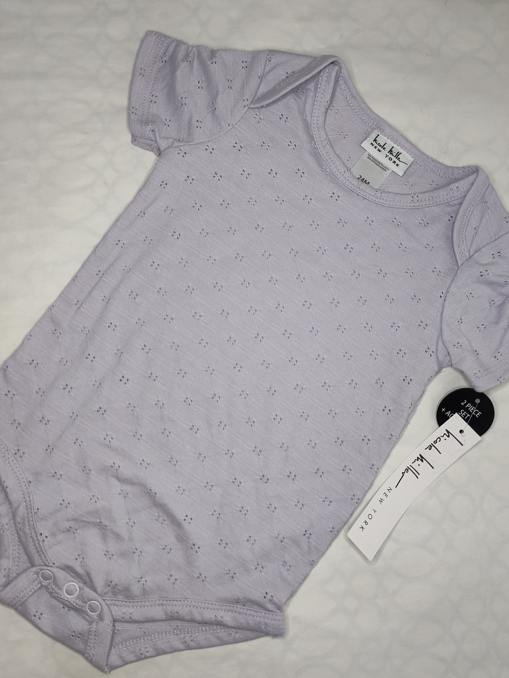 Nicole Miller Eyelet Short Sleeve Infant Bodysuit 24M Lilac Lavender Purple